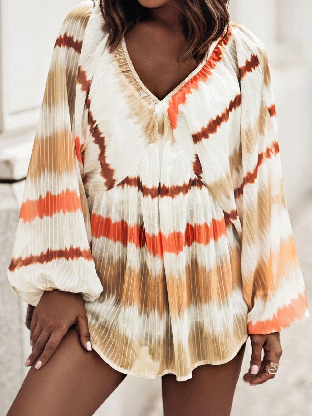 NWOT Women's V-Neck Flowy Blouse in Cream and Rust